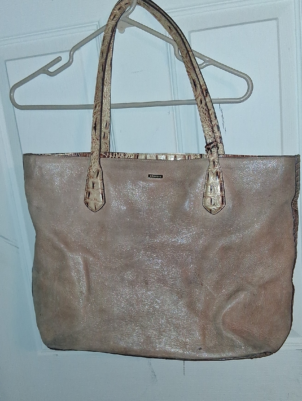 Brahmin Taupe Tote with Croc-Trim Handles